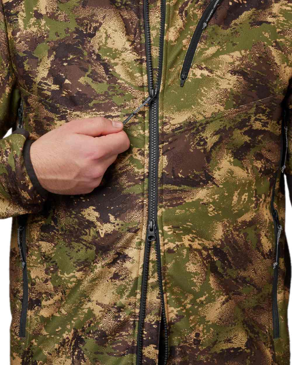 AXIS Forest Coloured Harkila Deer Stalker Camo WSP Fleece Jacket on white background #colour_axis-forest