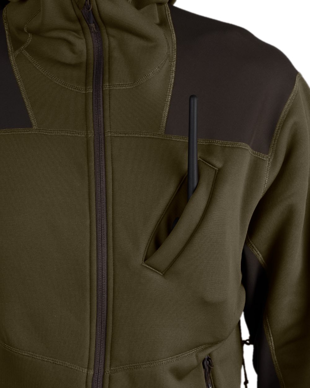 Willow Green Shadow Brown Coloured Harkila Deer Stalker Fleece Hoodie on white background #colour_willow-green-shadow-brown