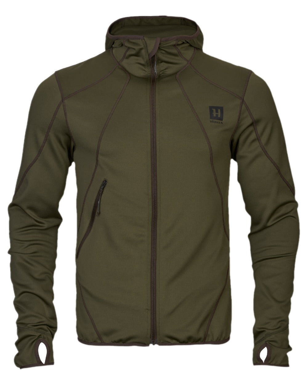 Willow Green Coloured Harkila Deer Stalker Full Zip Fleece Hoodie on white background #colour_willow-green