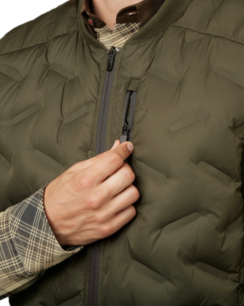 Willow Green Coloured Harkila Driven Hunt Insulated Waistcoat on white background #colour_willow-green