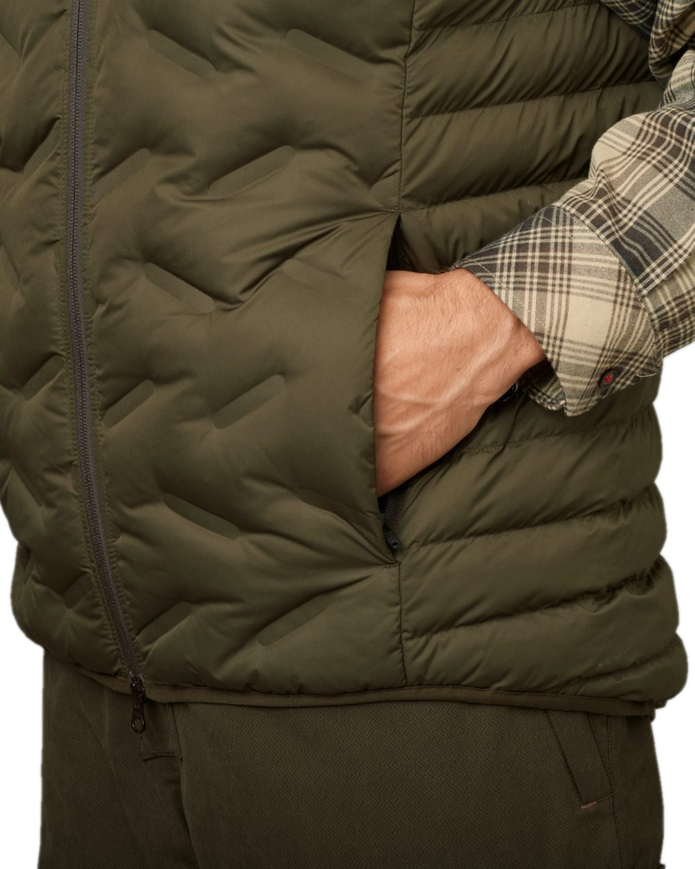 Willow Green Coloured Harkila Driven Hunt Insulated Waistcoat on white background #colour_willow-green
