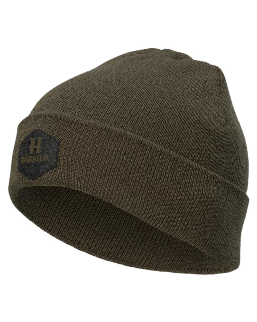 Willow Green Coloured Harkila Driven Hunt Reversible Beanie on white background #colour_willow-green