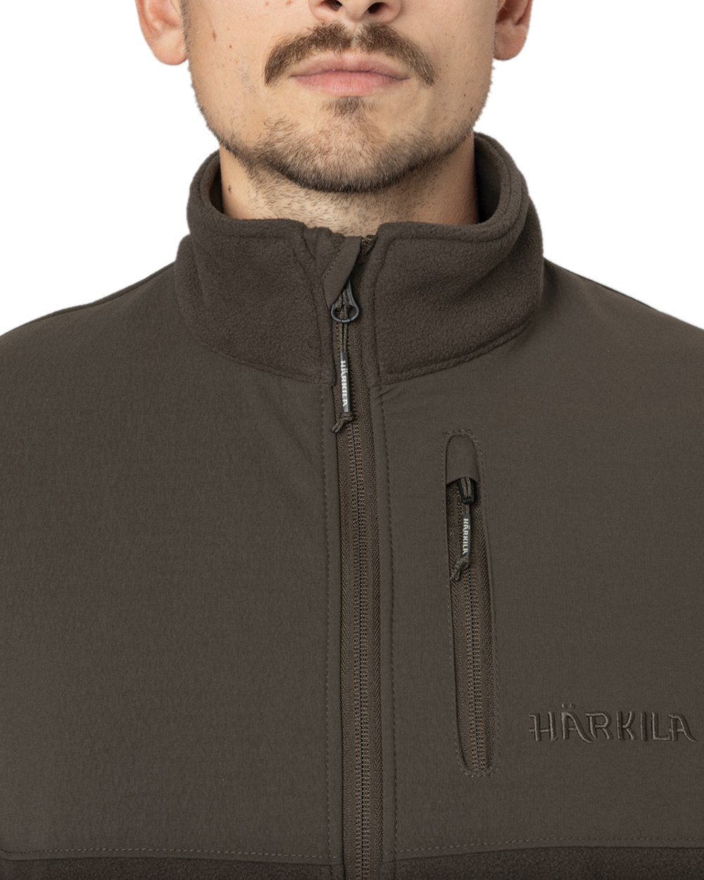Shadow Brown Coloured Harkila Fjell Fleece Jacket on white background #colour_shadow-brown