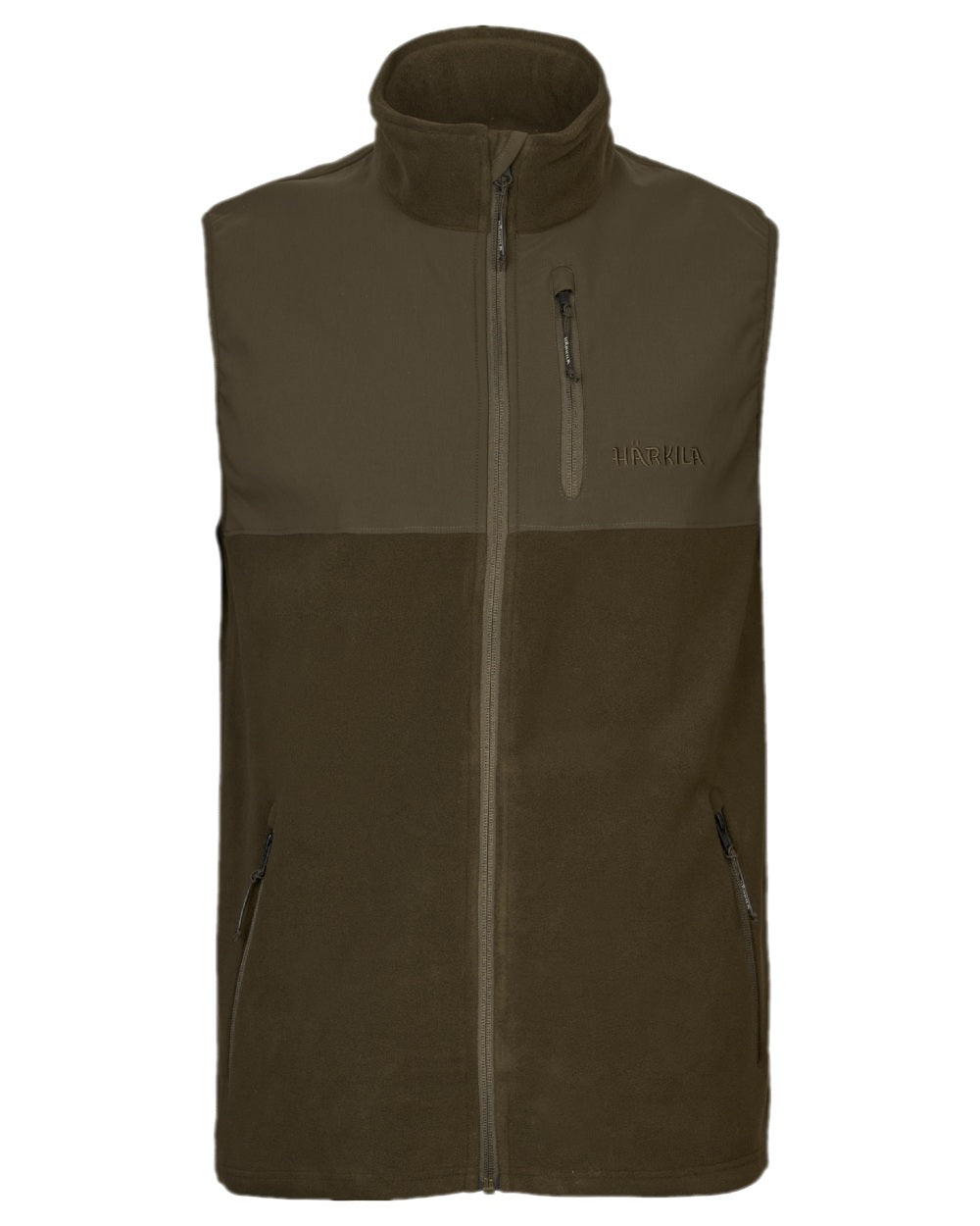 Hunting Green Willow Green Coloured Harkila Fjell Fleece Waistcoat on white background #colour_hunting-green-willow-green