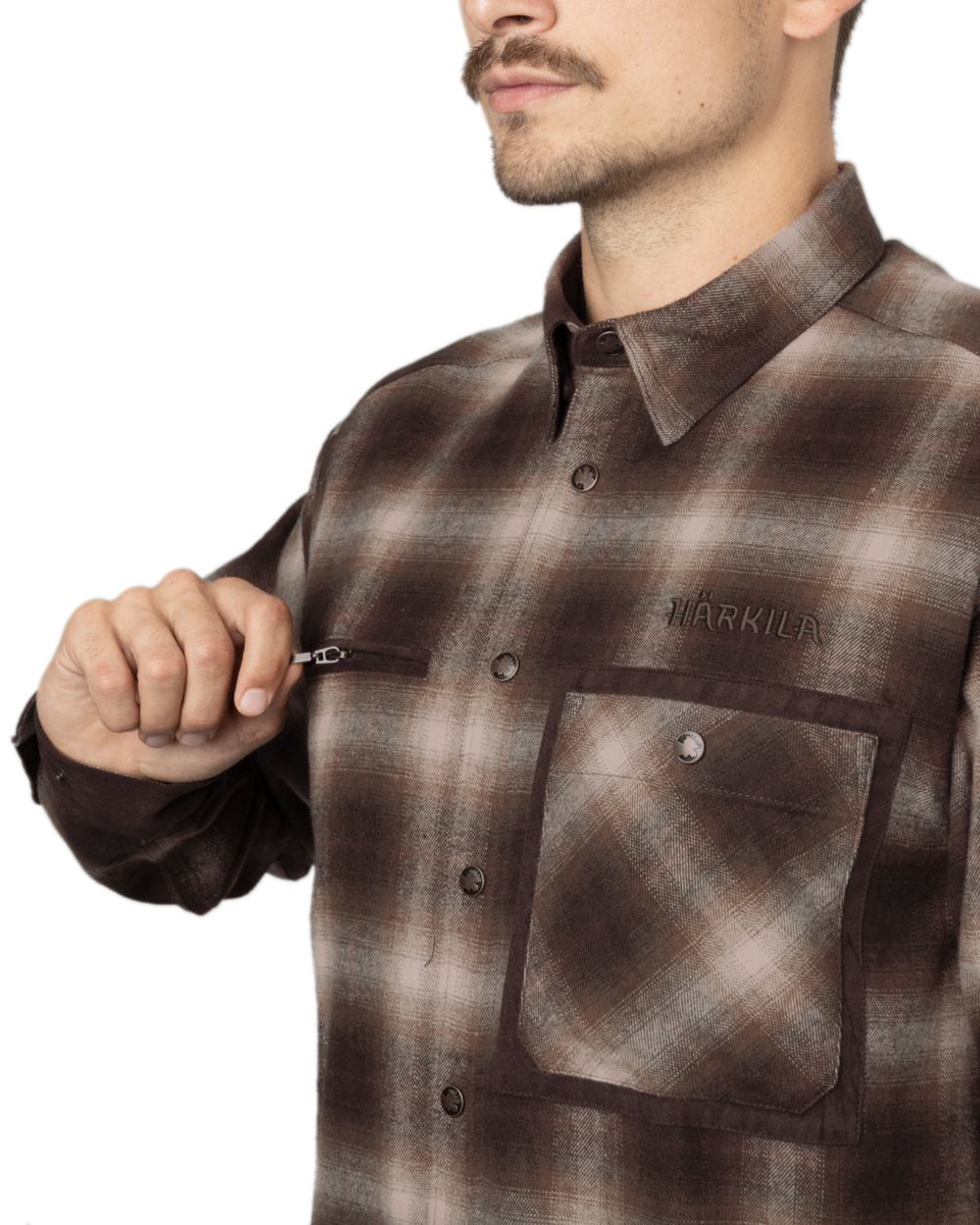 Burgundy Coloured Harkila Folke Shirt Jacket on white background #colour_burgundy