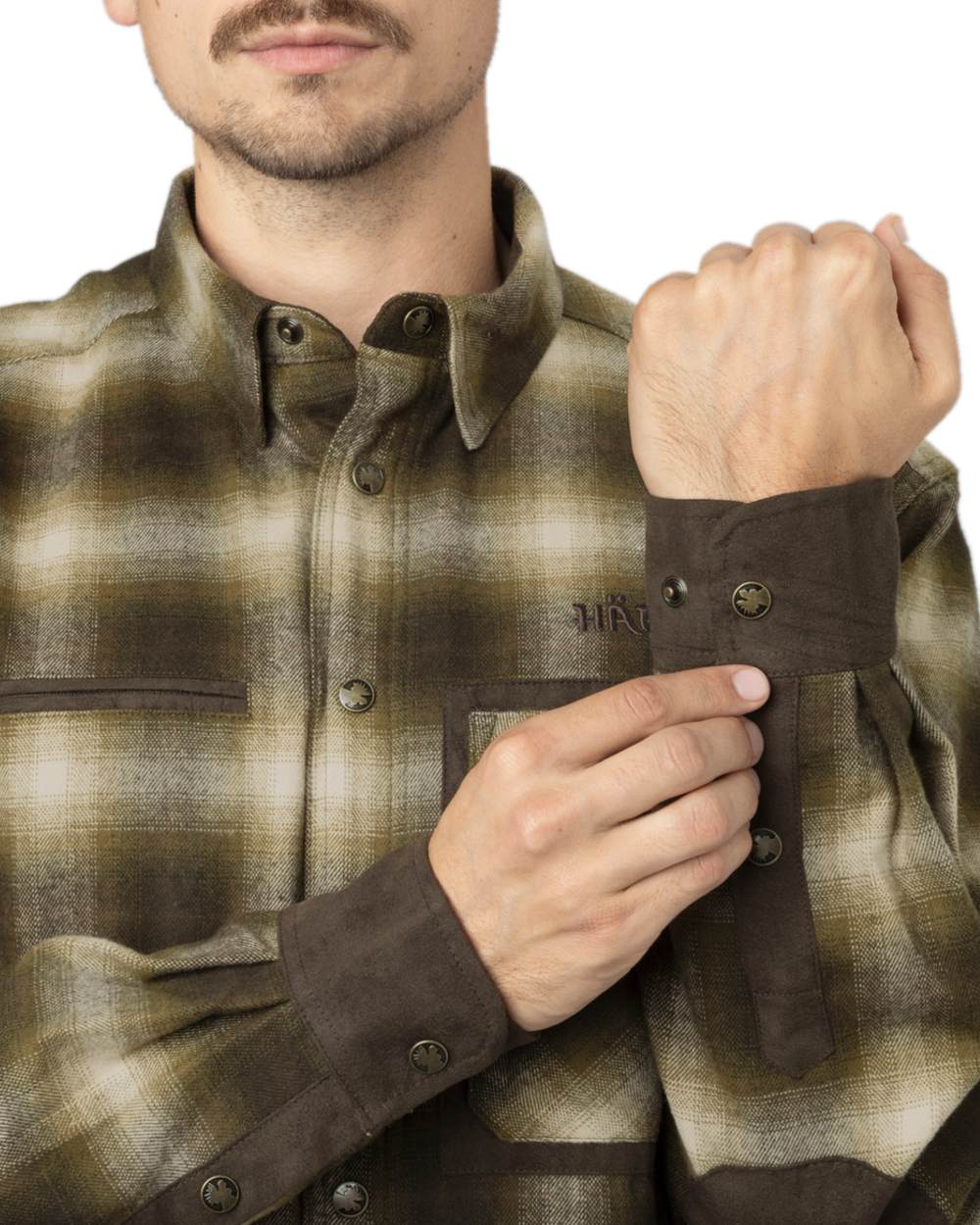 Willow Green Coloured Harkila Folke Shirt Jacket on white background #colour_willow-green