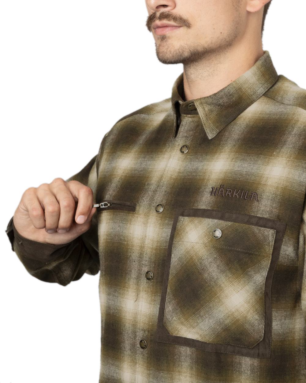 Willow Green Coloured Harkila Folke Shirt Jacket on white background #colour_willow-green