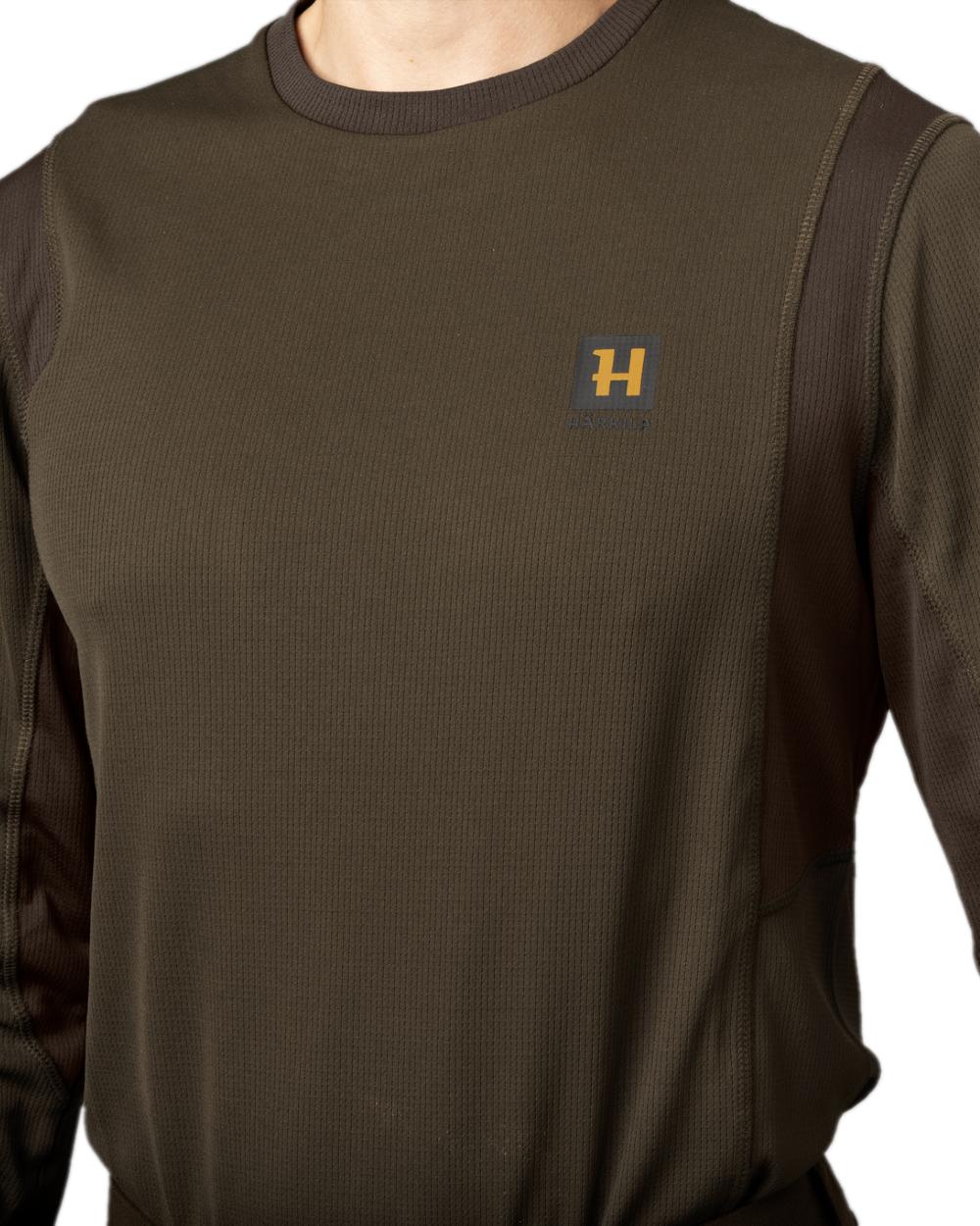 Hunting Green Shadow Brown Coloured Harkila Forest Hunter Long Sleeve T-Shirt on white background #colour_hunting-green-shadow-brown