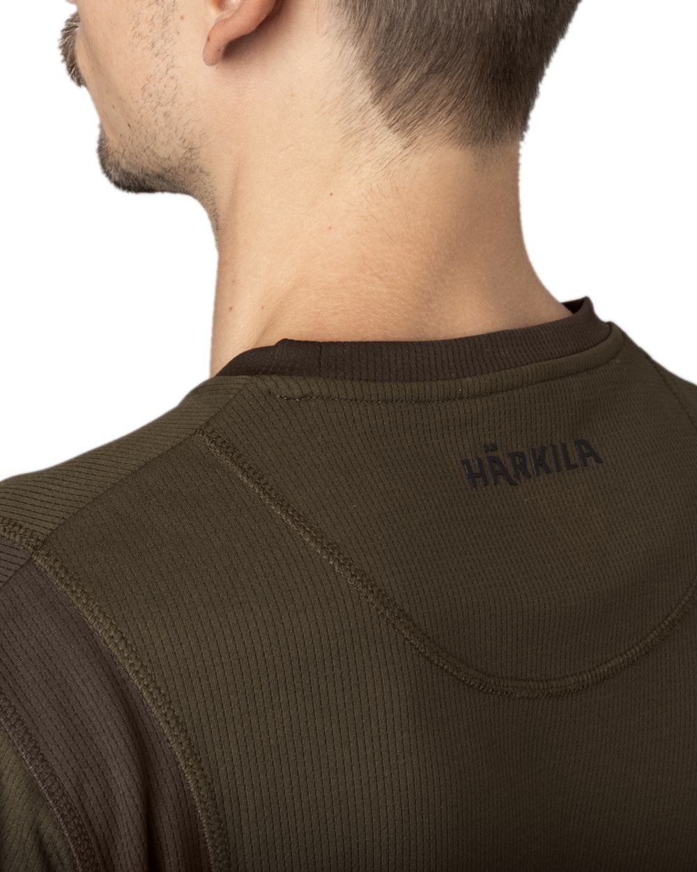 Hunting Green Shadow Brown Coloured Harkila Forest Hunter Long Sleeve T-Shirt on white background #colour_hunting-green-shadow-brown