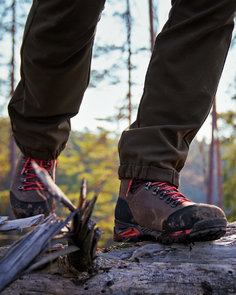 Dark Brown Coloured Harkila Forest Hunter Mid GTX Boots on outdoor background #colour_dark-brown