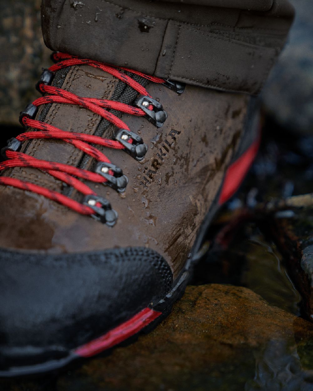 Dark Brown Coloured Harkila Forest Hunter Mid GTX Boots on outdoor background #colour_dark-brown