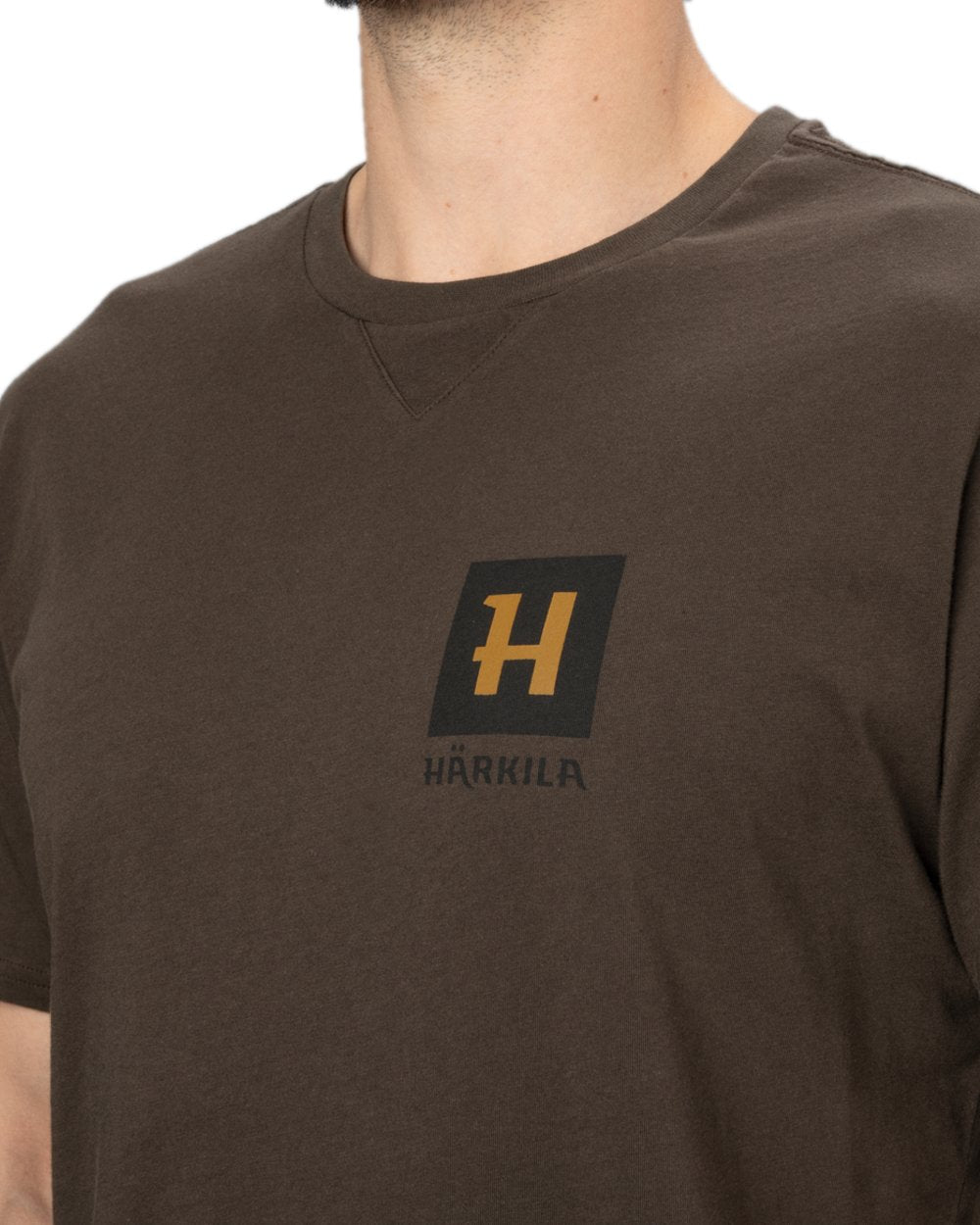 Shadow Brown Coloured Harkila Gorm Short Sleeved T-Shirt on white background #colour_shadow-brown