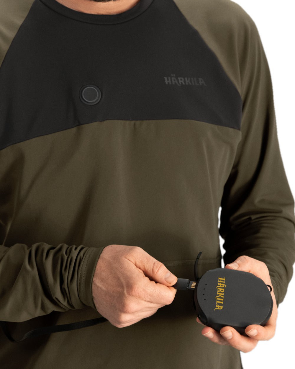 Willow Green Black Coloured Harkila Heat Long Sleeve T-Shirt on white background #colour_willow-green-black