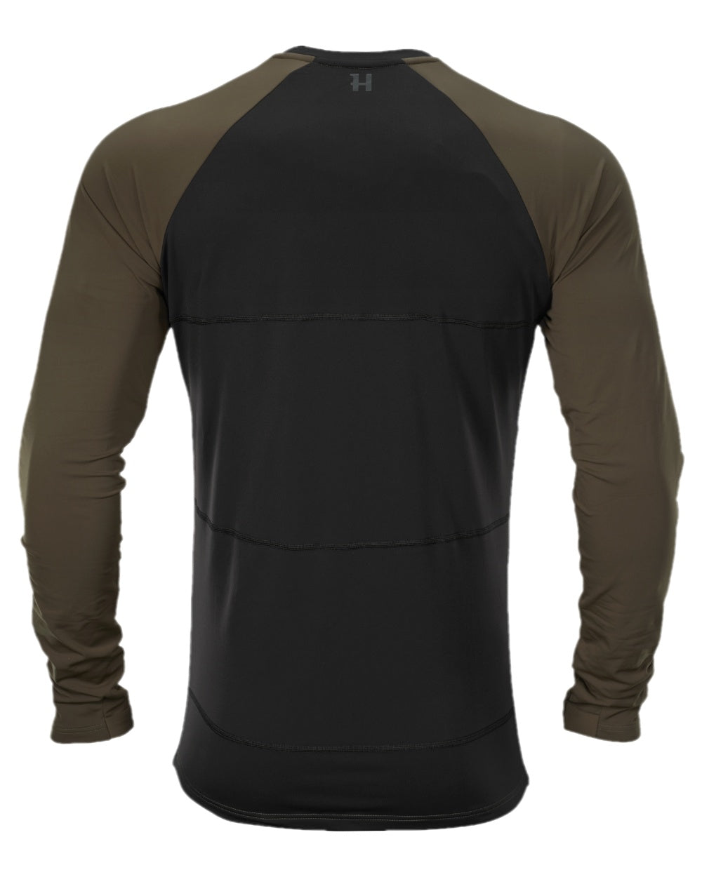 Willow Green Black Coloured Harkila Heat Long Sleeve T-Shirt on white background #colour_willow-green-black