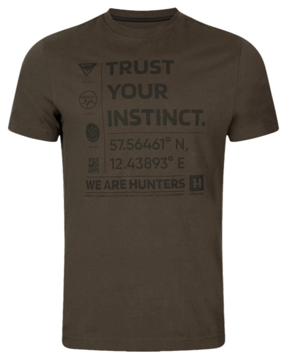 Shadow Brown Coloured Harkila Instinct Short Sleeve T-Shirt on white background #colour_shadow-brown