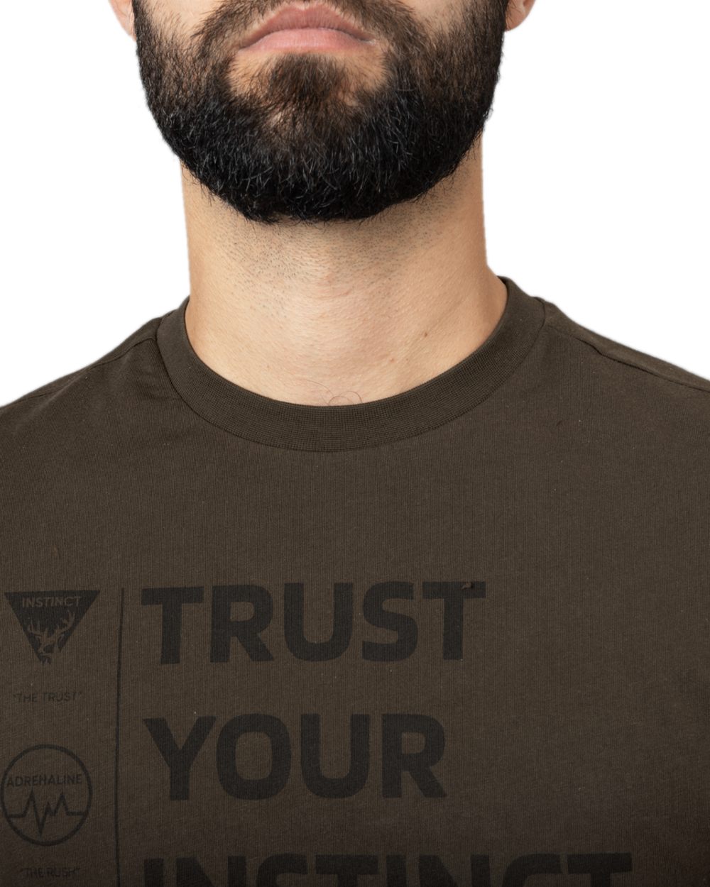 Shadow Brown Coloured Harkila Instinct Short Sleeve T-Shirt on white background #colour_shadow-brown