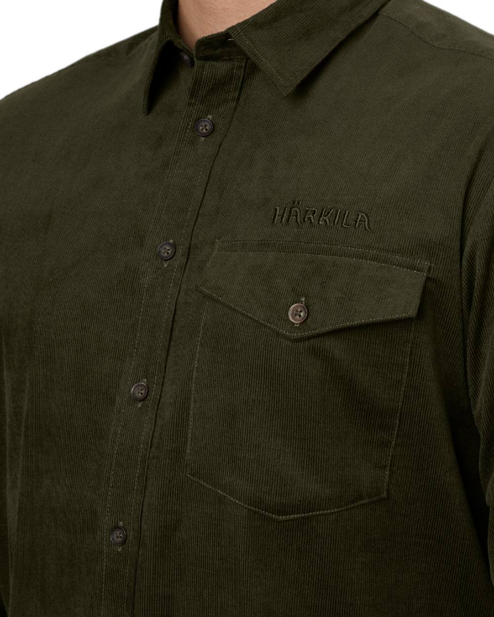 Willow Green Coloured Harkila Kaldfjord Corduroy Shirt on white background #colour_willow-green