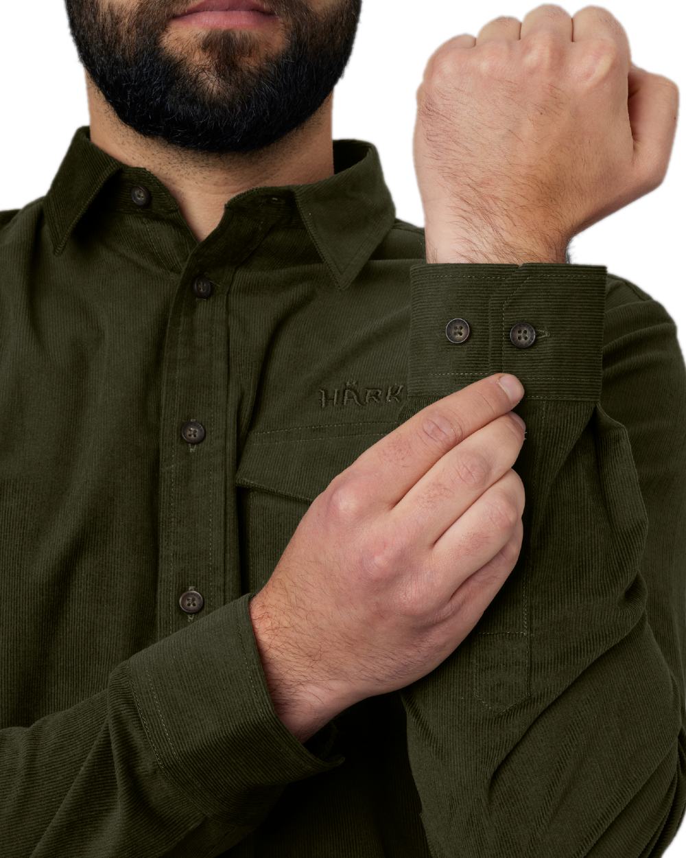 Willow Green Coloured Harkila Kaldfjord Corduroy Shirt on white background #colour_willow-green