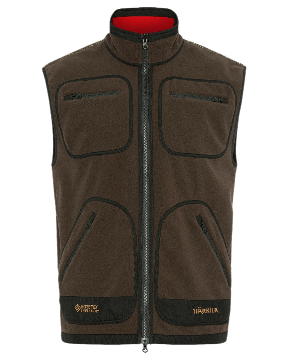 Brown Red Coloured Harkila Kamko Fleece Waistcoat on white background #colour_brown-red