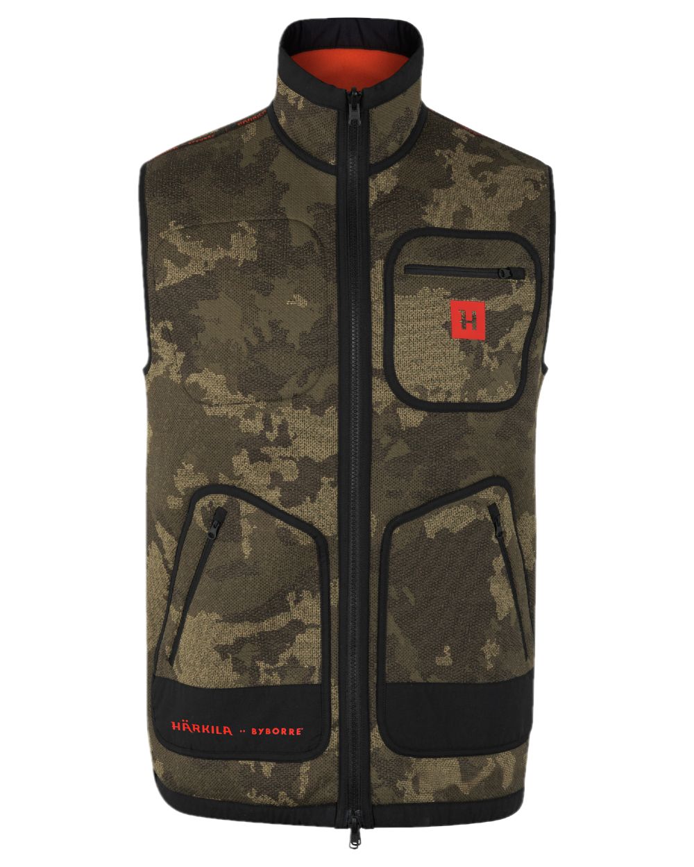 AXIS Limited Edition Orange Coloured Harkila Kamko Pro Edition Reversible Hi-Vis Waistcoat on white background #colour_axis-limited-edition-orange