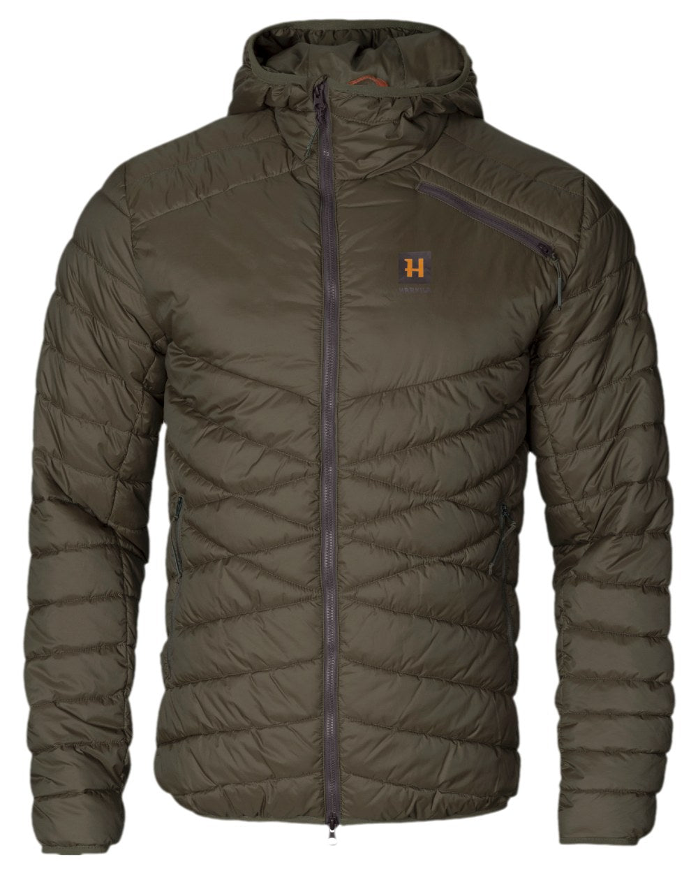 Willow Green Coloured Harkila Logmar Insulated Packable Hooded Jacket on white background #colour_willow-green