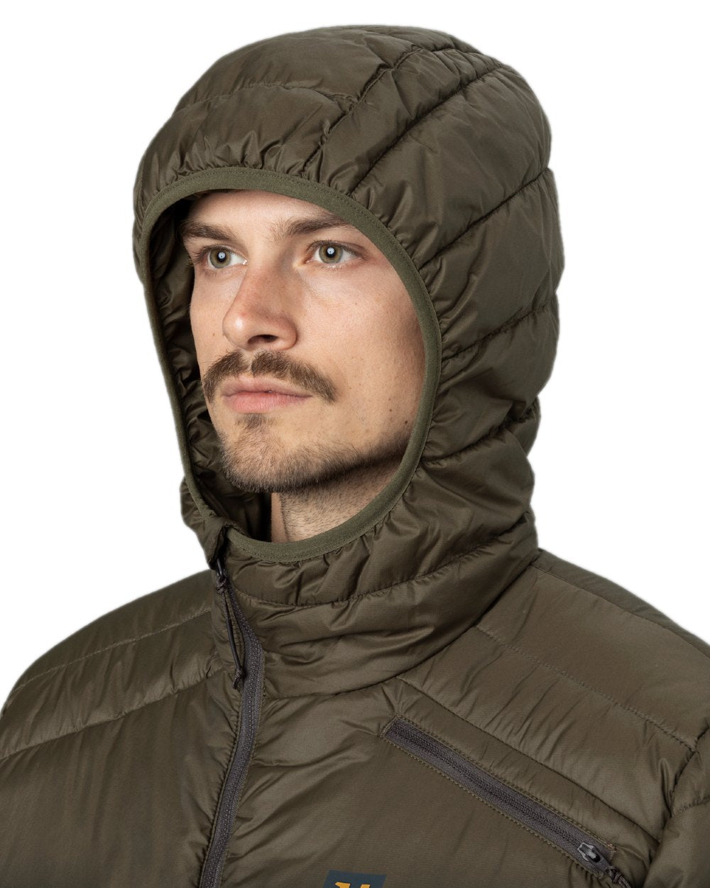 Willow Green Coloured Harkila Logmar Insulated Packable Hooded Jacket on white background #colour_willow-green