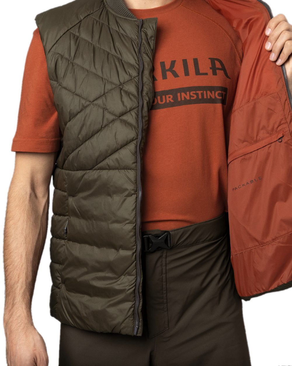 Willow Green Coloured Harkila Logmar Insulated Packable Waistcoat on white background #colour_willow-green