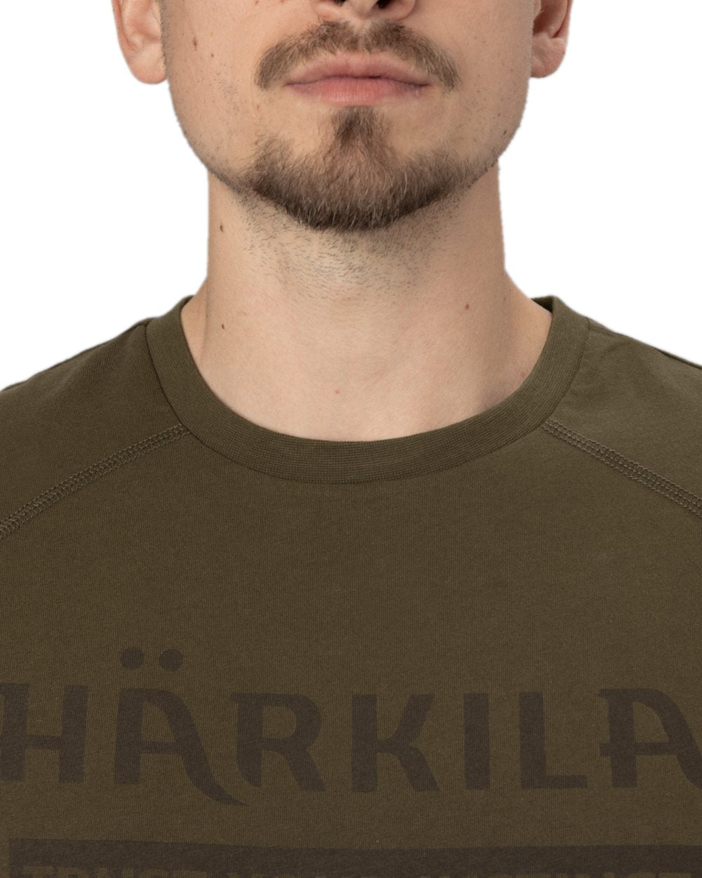 Willow Green Coloured Harkila Logo Short Sleeve T-Shirt on white background #colour_willow-green