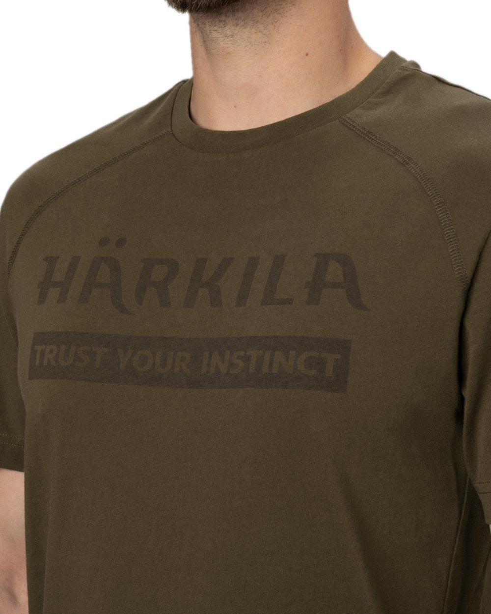 Willow Green Coloured Harkila Logo Short Sleeve T-Shirt on white background #colour_willow-green