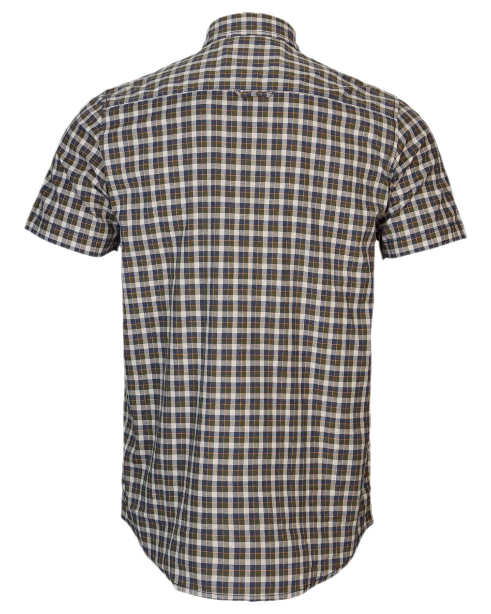 Naval Blue Check Coloured Harkila Mens Fjell Short Sleeve Shirt on white background #colour_naval-blue-check