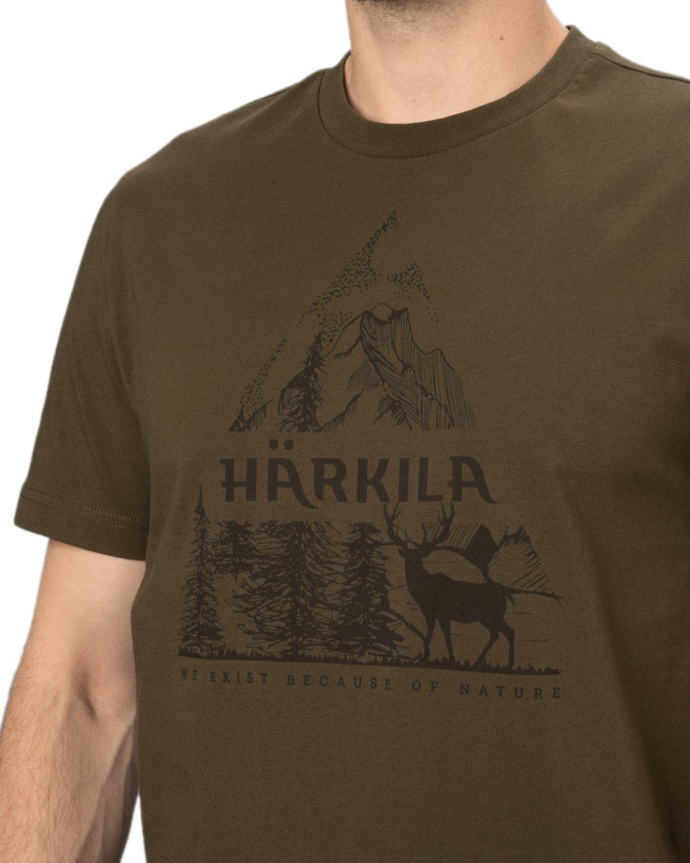 Willow Green Coloured Harkila Mens Nature Short Sleeve T-Shirt on white background #colour_willow-green