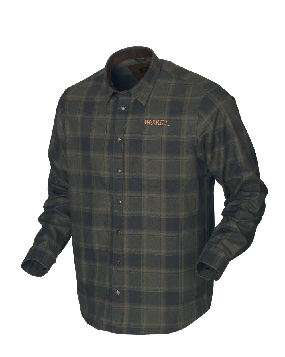 Willow Green Check colour Harkila Metso Active Shirt on white background #colour_willow-green-check