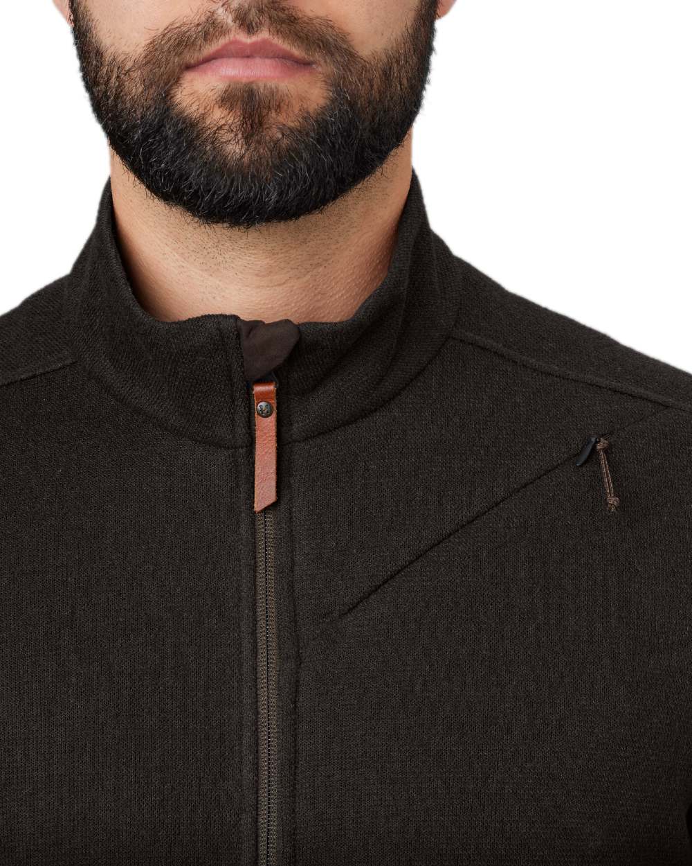 Shadow Brown Coloured Harkila Metso Full Zip Fleece Jacket on white background #colour_shadow-brown