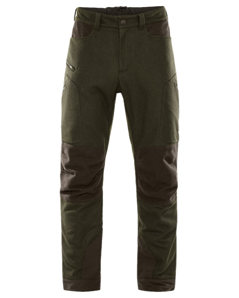 Willow Green Shadow Brown Coloured Harkila Metso Winter Trousers on white background #colour_willow-green-shadow-brown