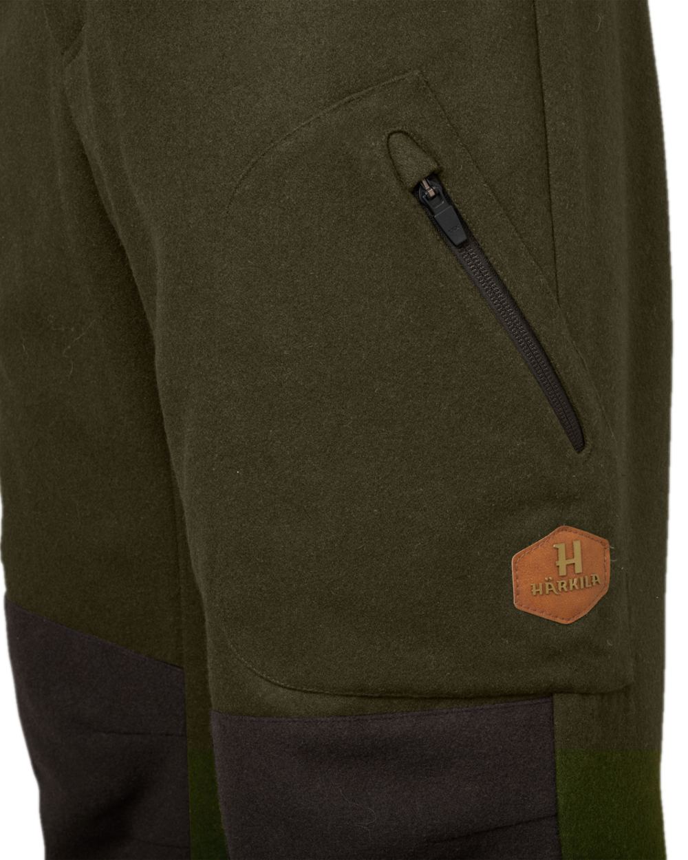 Willow Green Shadow Brown Coloured Harkila Metso Winter Trousers on white background #colour_willow-green-shadow-brown