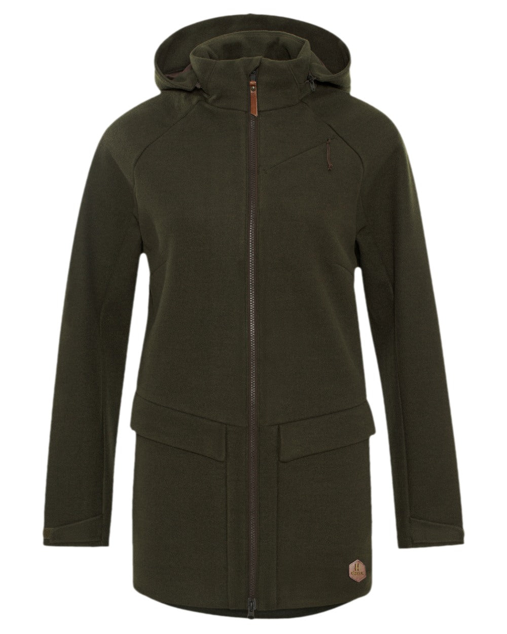 Willow Green Coloured Harkila Metso Womens Hybrid Jacket on white background #colour_willow-green