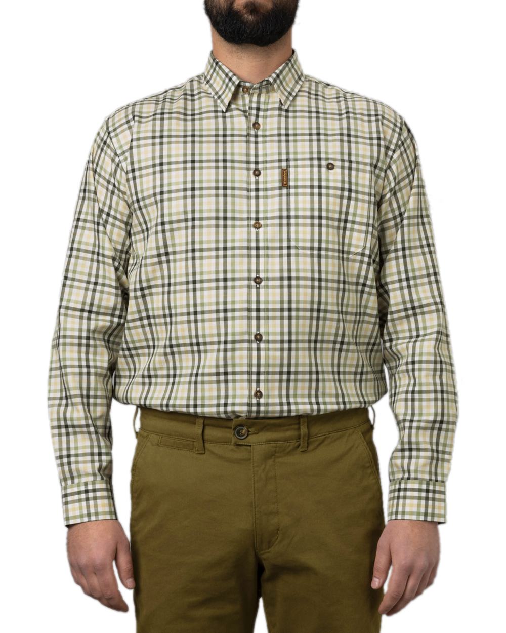 Beech Green Check Coloured Harkila Milford Shirt on white background #colour_beech-green-check