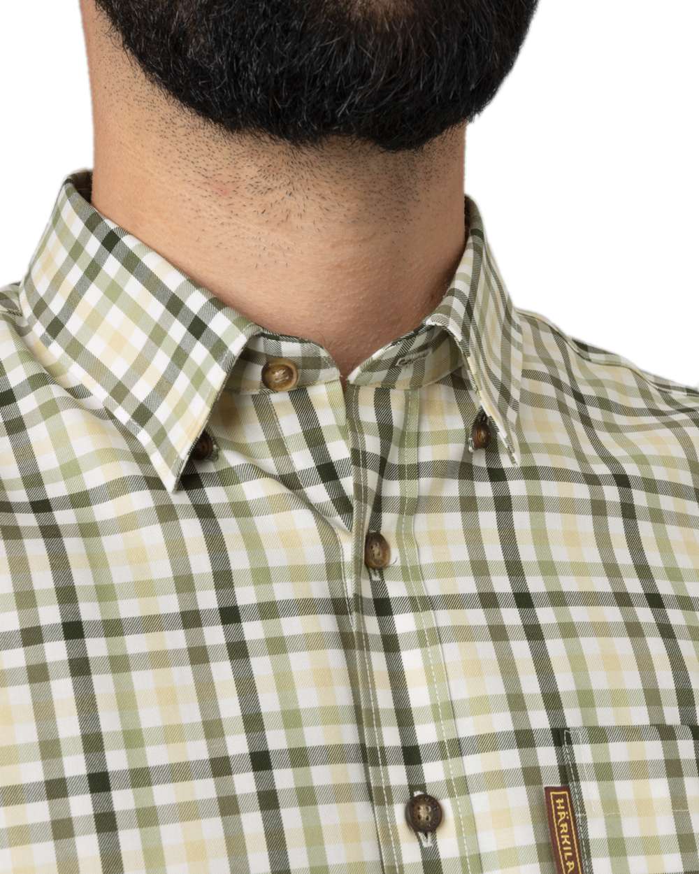 Beech Green Check Coloured Harkila Milford Shirt on white background #colour_beech-green-check