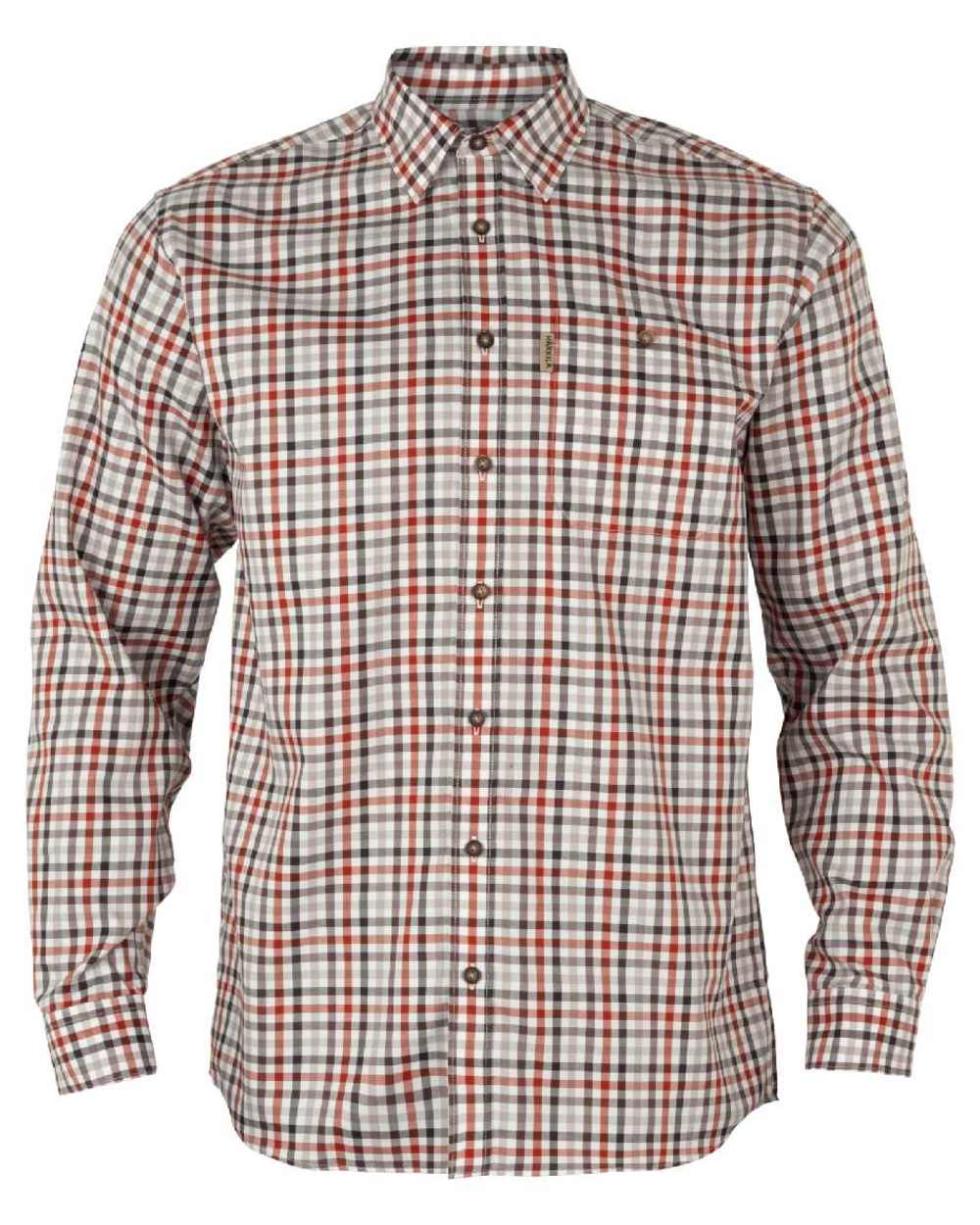 Bloodstone Red White Coloured Harkila Milford Shirt on white background #colour_bloodstone-red-white