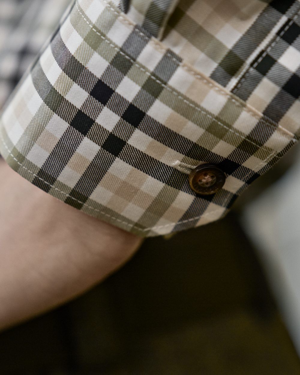 Rosin Deep Well Coloured Harkila Milford Shirt on forest background #colour_rosin-deep-well