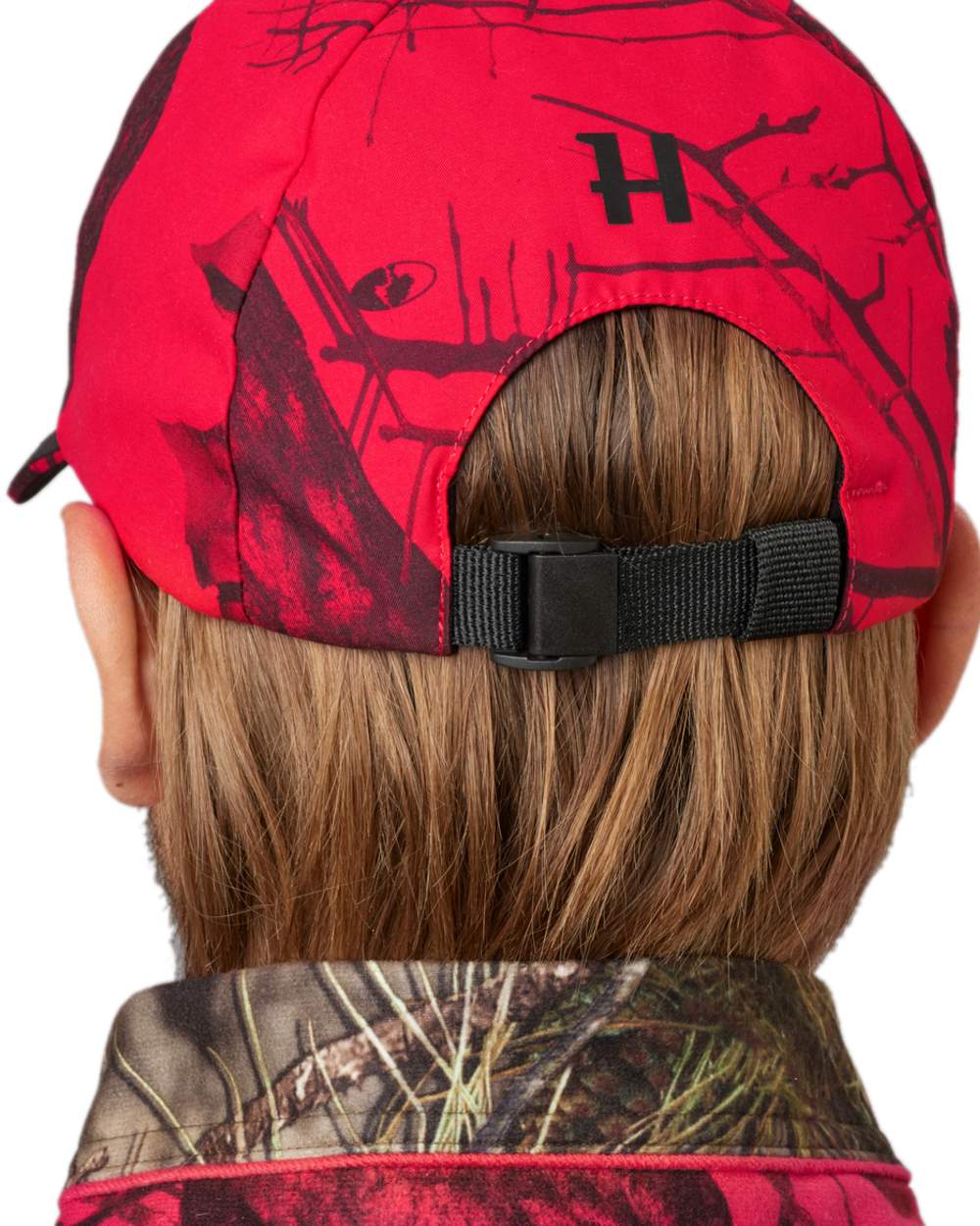 Mossy Oak Red Coloured Harkila Moose Hunter 2.0 Safety Cap on white background #colour_mossy-oak-red