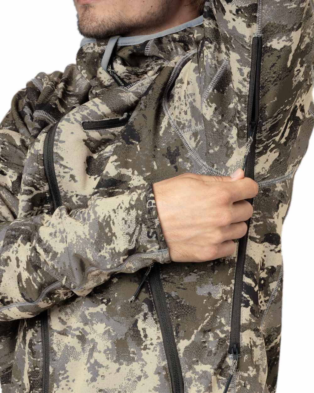 AXIS Mountain Coloured Harkila Mountain Hunter Expedition Fleece Hoodie on white background #colour_axis-mountain