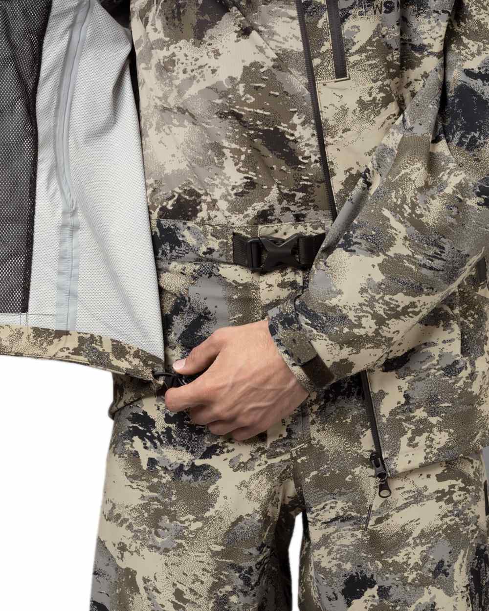 AXIS Mountain Coloured Harkila Mountain Hunter Expedition HWS Packable Jacket on white background #colour_axis-mountain