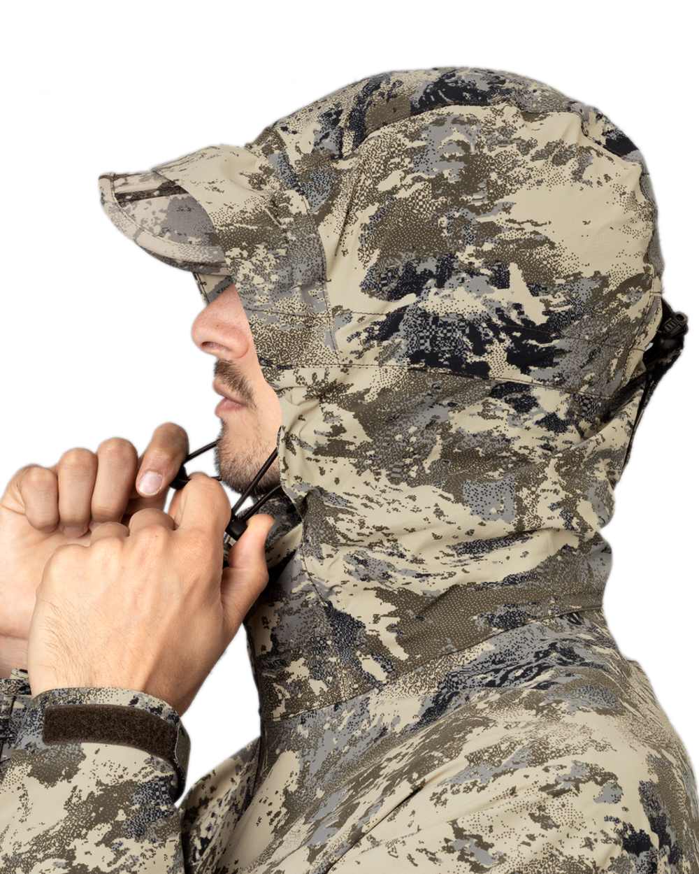 AXIS Mountain Coloured Harkila Mountain Hunter Expedition HWS Packable Jacket on white background #colour_axis-mountain