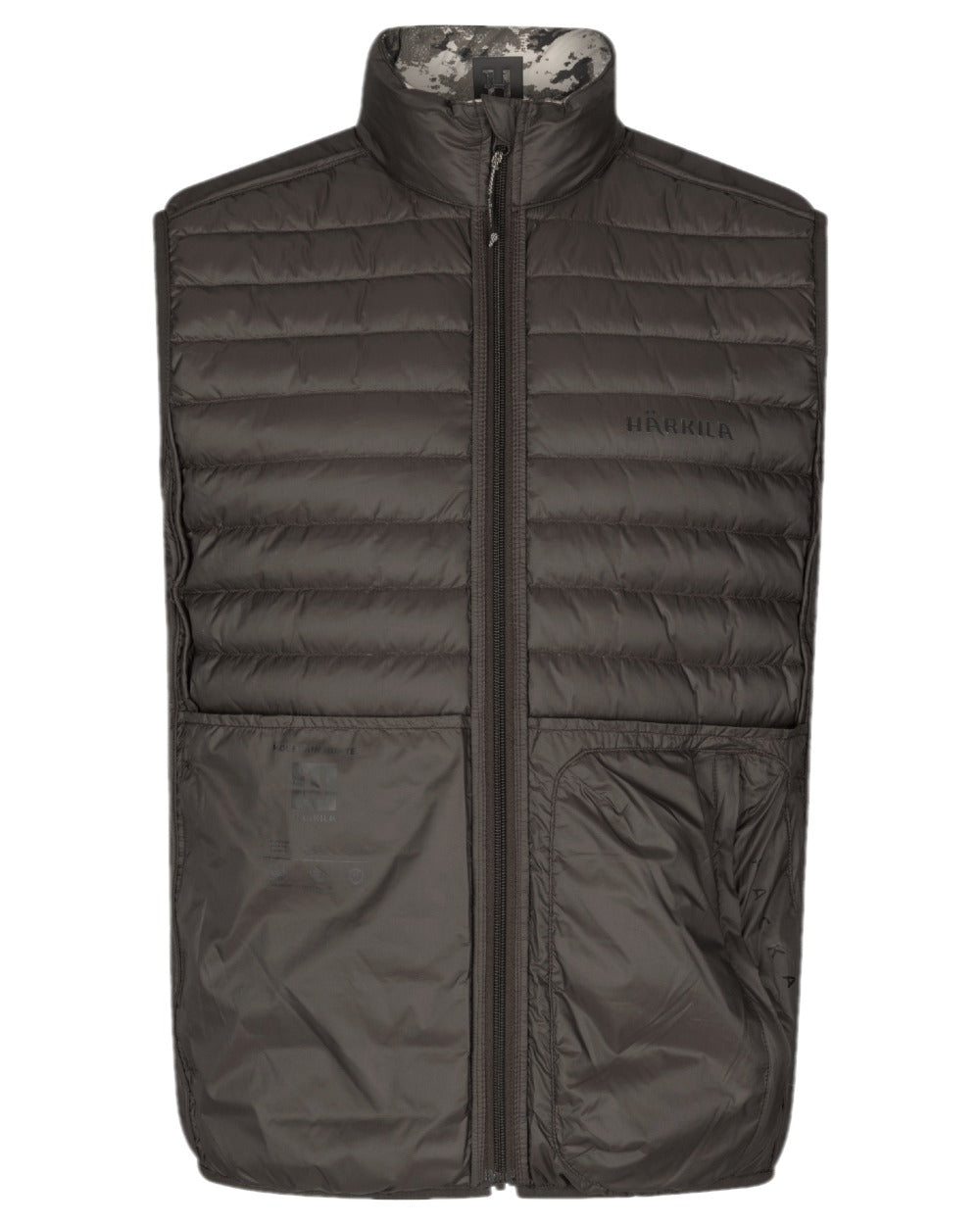 AXIS Mountain Shadow Brown Coloured Harkila Mountain Hunter Expedition Reversible Down Waistcoat on white background #colour_axis-mountain-shadow-brown