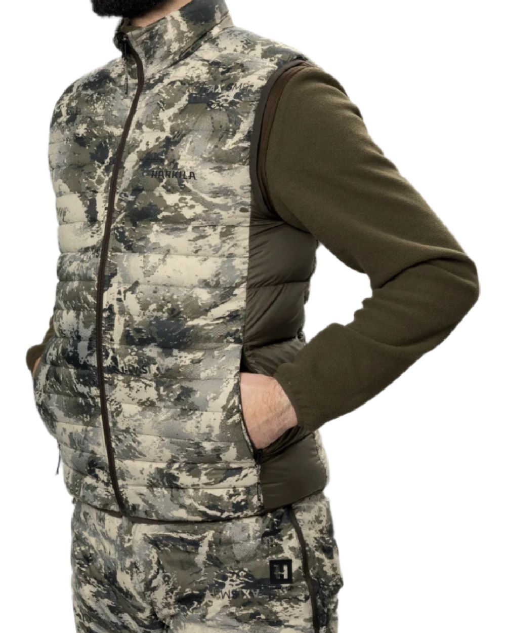 AXIS Mountain Shadow Brown Coloured Harkila Mountain Hunter Expedition Reversible Down Waistcoat on white background #colour_axis-mountain-shadow-brown