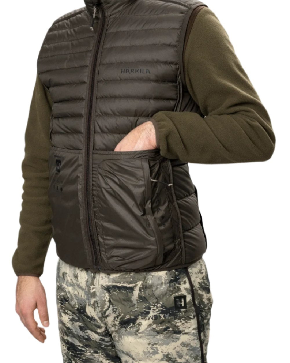 AXIS Mountain Shadow Brown Coloured Harkila Mountain Hunter Expedition Reversible Down Waistcoat on white background #colour_axis-mountain-shadow-brown