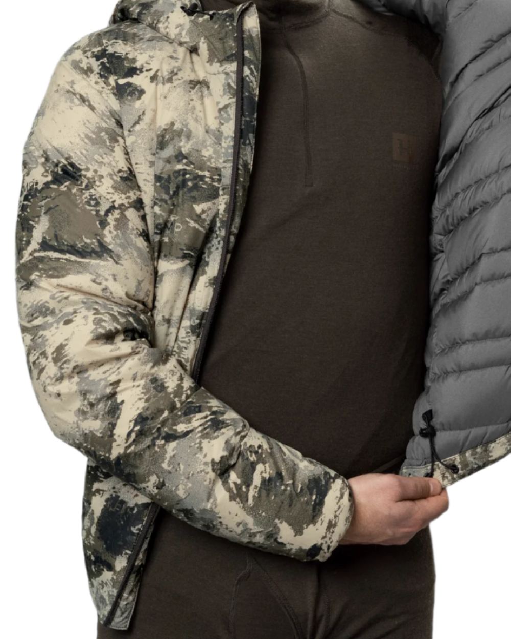 AXIS Mountain Shadow Brown Coloured Harkila Mountain Hunter Expedition Reversible Down Waistcoat on white background #colour_axis-mountain-shadow-brown