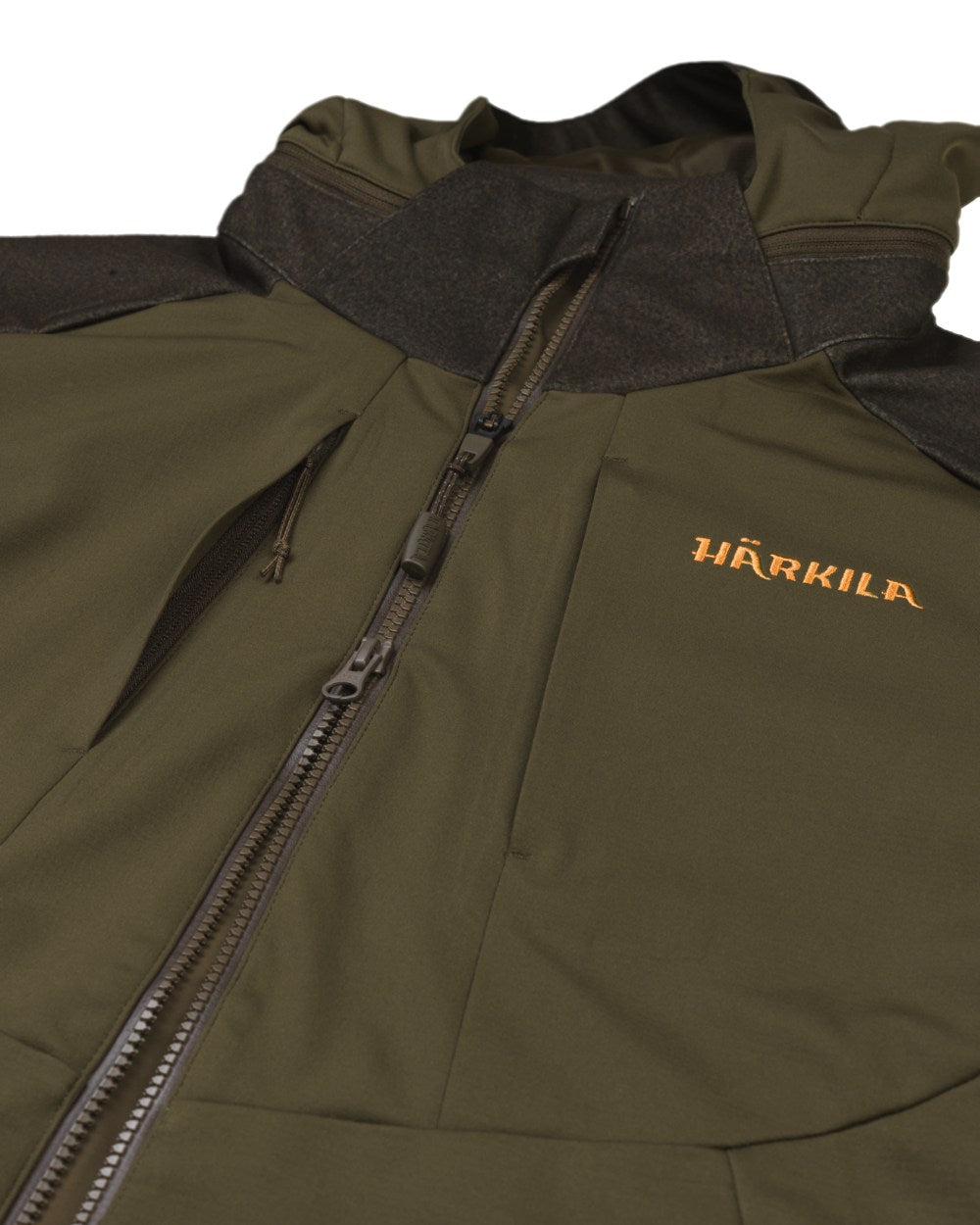 Willow Green Coloured Harkila Mountain Hunter Hybrid Jacket on white background #colour_willow-green