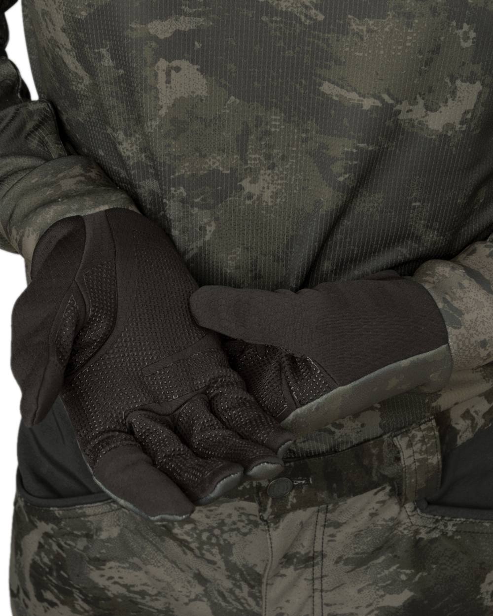 AXIS Black Coloured Harkila NOCTYX Camo Fleece Glove with Foldback Finger on white background #colour_axis-black